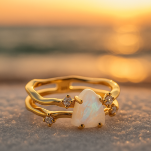Alba di Mare | Anel Dourado com Pedra da Lua