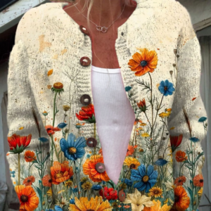 Tansy™ | Cardigan de Tricô com Estampa Floral Vintage