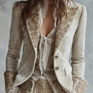Blazer Tailored Bordado em Marfim para Mulheres