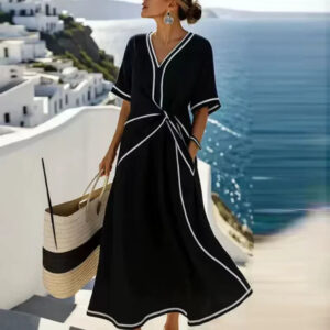 Sandra | Vestido Maxi de Verão Elegante com Torção Frontal e Caimento Solto