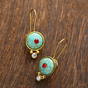 Brincos vintage com pingente redondo de turquesa