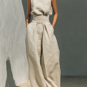 Maria™ | Conjunto completo com blusa de alça e calças largas de algodão e linho