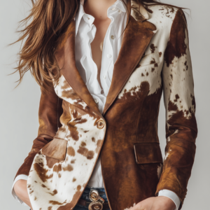 Blazer Vintage Feminino Estampa de Vaca Ecológico