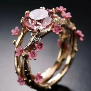 Anel de zircônia com conjunto de flores vintage