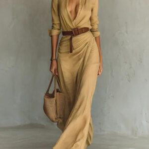 Camille™ | Vestido Maxi com Lapelas e Cinto na Cintura