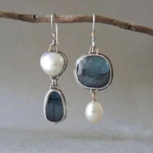 Brincos Vintage de Pedra Natural Azul