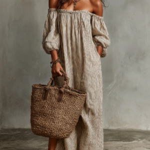 Carmen | Vestido longo de algodão e linho com design off-the-shoulder