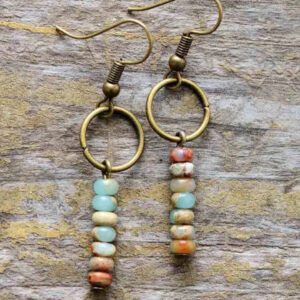 Brincos Étnicos de Jasper Natural com Estilo Vintage