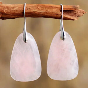 Brincos de Quartzo Rosa Natural com Cristais