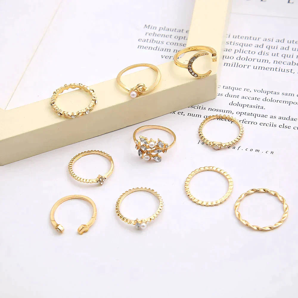 Boho™ | Conjunto de 10 Pares de Anéis em Prata e Ouro - Imagem 4