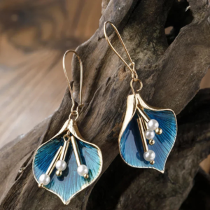 Brincos Vintage de Prata com Lótus Azul