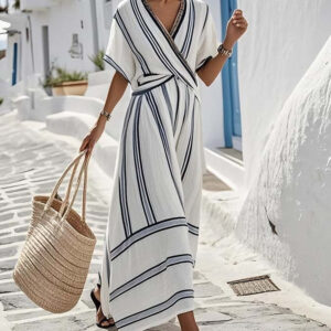 Diane | Vestido Maxi de Verão Elegante com Listras e Torção Frontal