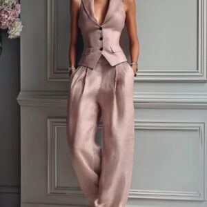 Conjunto Feminino de Duas Peças com Decote em V e Botões