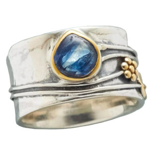 Anel Boho em Prata com Pedra Azul