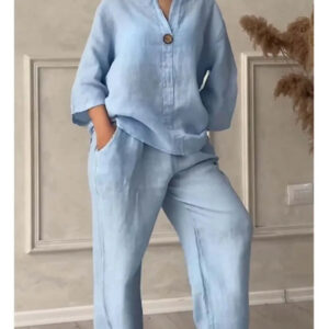 Mariana | Conjunto de Top Casual com Decote em V e Calças de Perna Larga