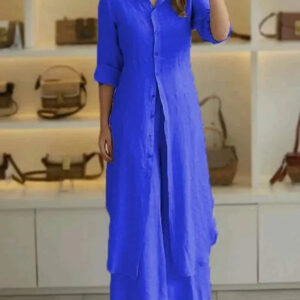Alira – Vestido Blusa Relaxado e Calças de Linho de Perna Larga
