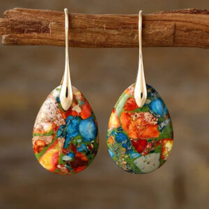 Brincos de Gota em Jaspe Marinho Multicolorido