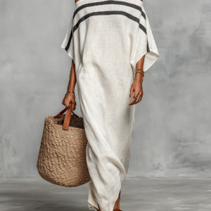 Aveline™ | Vestido Maxi Ombro a Ombro com Mangas Morcego