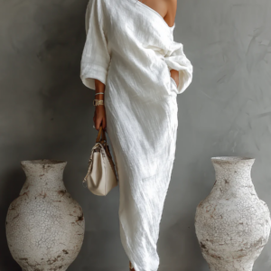 Elise™ | Vestido Maxi Elegante de Um Ombro em Branco