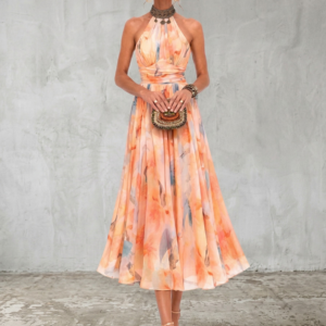 Aurora™ | Vestido com Decote Halter e Estampa Aquarela