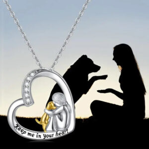 Colar de Prata Esterlina 925 – Pingente de Coração e Cachorro com Zircônia