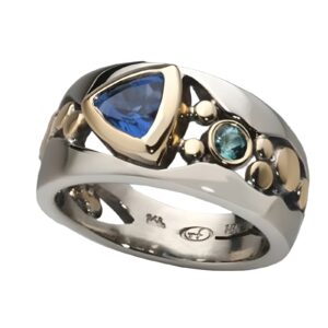 Anel vintage em cristal azul em prata