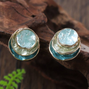 Brincos de Argola em Camadas Pintados à Mão - Efeito Oceano