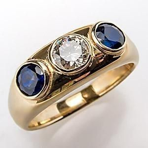 Anel de ouro com zircônia cúbica em vidro vintage azul