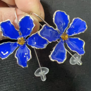 Brincos Vintage com Flores Azuis