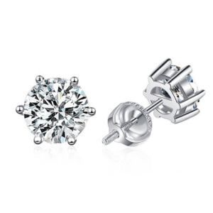 Brincos de Moissanite com Fecho Rosqueado | Ouro Branco 16k