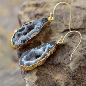 Brincos de Jaspe Natural com Pedra Druzy