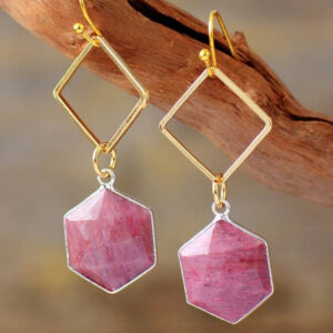 Brincos em Forma de Losango com Rodonita Rosa Natural