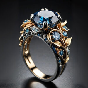 Anel Exótico de Flor de Cristal Azul II
