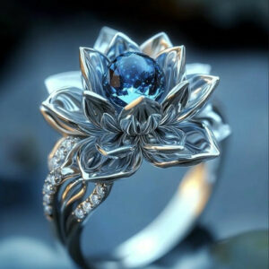 Flor Prata Exótica de Cristal Azul