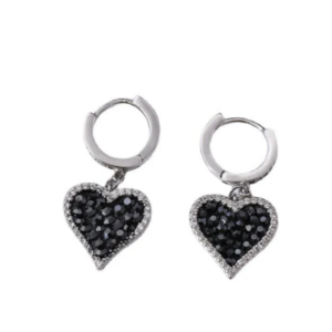 Brincos de Coração Preto com Brilho de Diamante