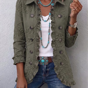 Kamberly™ | Jaqueta Utilitária Floral Bordada Boho-Chic com Babados