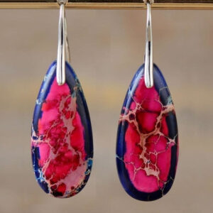Brincos de Jaspe Imperial em Rosa e Azul Marinho
